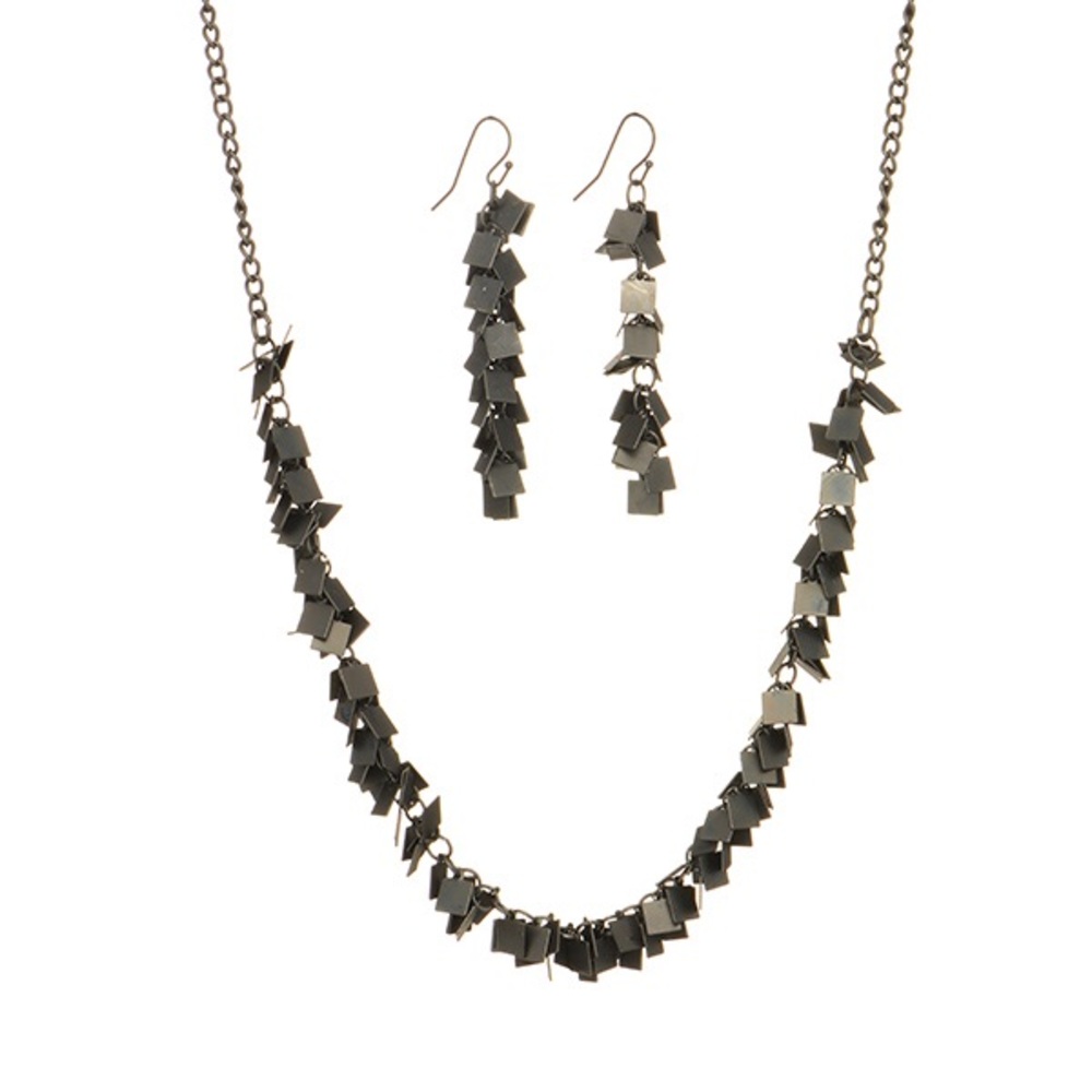 Matte Hamatite Tone Necklace Set